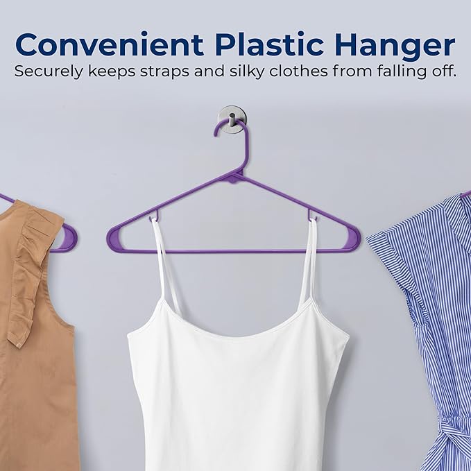 SereneLife 150-Piece Plastic Hangers Set Purple – Non-Slip, Heavy Duty Coat Hangers for Clothes, Space-Saving Durable Closet Organization with 5.5 lbs Weight Capacity Each