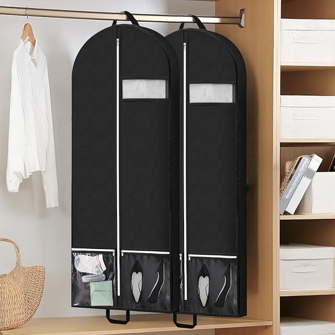 54" Garment Bags for Travel and Storage, Travel Suit Bags for Men Women with 2 Clear Pockets, Storage bags for Clothes, Suits, Dress, Shirts, Coats (Black)