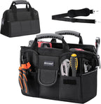 TICONN Heavy Duty Tool Bag with Multi-Pockets, Portable Tool Box Organizer Storage Bag, with Adjustable Shoulder Strap and Ergonomic Handle (Black, 12" Standard Base)
