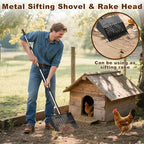 Metal Chicken Poop Scooper & Rake Scoop 10" Metal Chicken Coop Rake with Assistanted Handle Grip Heavy Duty Scoop Tool Adjustable Long Handle (36 to 62") for Coops Farm Animals