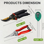 Bypass Pruning Shears Set with Garden Snips and Soil Moisture Meter – Premium Titanium Pruning Shears Heavy Duty, Micro-Tip Flower Shears – Professional Pruning Shears for Gardening