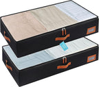 OrganiHaus Under Bed Storage Containers, Bedroom Storage and Organization Bins, Clothes Organizer for Closet with Clear Cover and Reinforced Handles - Set of 2 33x17x6 inches Black
