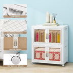 Large Clear Stackable Storage Bins with 2 Lids, 270QT-45QT*6Tier Foldable Cabinet for Closet Organizers, Plastic Storage Box with Wheels White