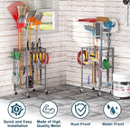 T1 Garden Tool Organizer（with Lockable Wheels） Heavy Duty Garage Tool Storage for Yard，Shed，Outdoor and Lawn，Freestanding Tool Organizers and Storage UP to 50 Tools，Grey with Anti-Tip Device