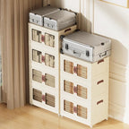 Stackable Storage Bins, Folding Storage Bins with Lids and Doors, Open Front Folding Storage Box with Wheels Plastic Storage Containers (4 Tier (Side Windows Not Visible), 55 Qt)