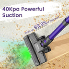 Cordless Vacuum Cleaner, 40KPA/35Mins, Green LED Light, Lightweight Stick Vacuum Self-Standing, Vacuum Cleaners for Home Handheld Vacuum for Pet Hair, Carpet, and Hard Floors, U8