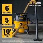 DEWALT 6-Gallon STEALTHSONIC Ultra Quiet Poly Shop Vacuum Wet and Dry with 6 Dust Bags, 5 Peak HP Noise Reduction Wet/Dry Vac for Jobsite, Workshop, and Garage, DXV06P-QTB