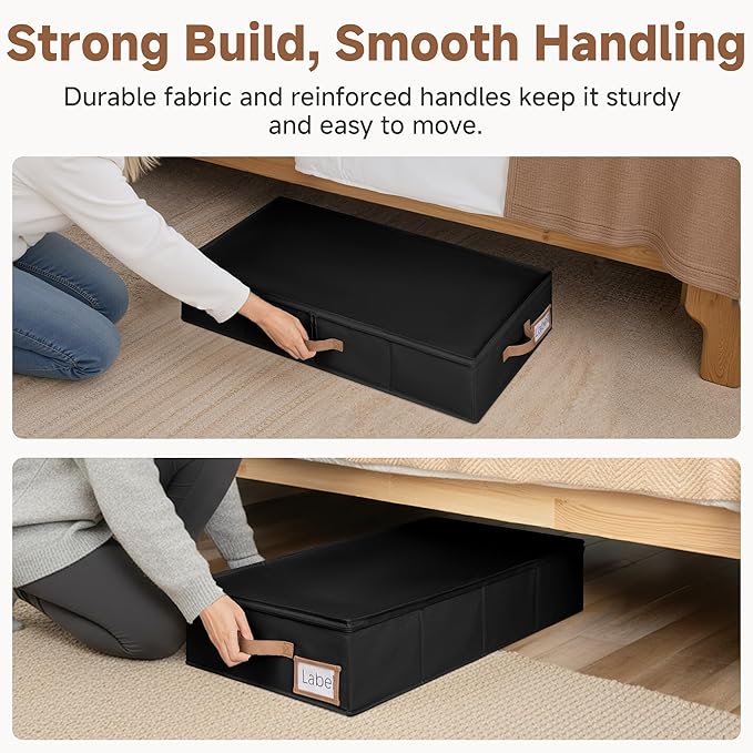StorageWorks Underbed Storage with Lid, 2-Pack Under Bed Storage Containers for Clothes, Bedding, and Sweaters, Black