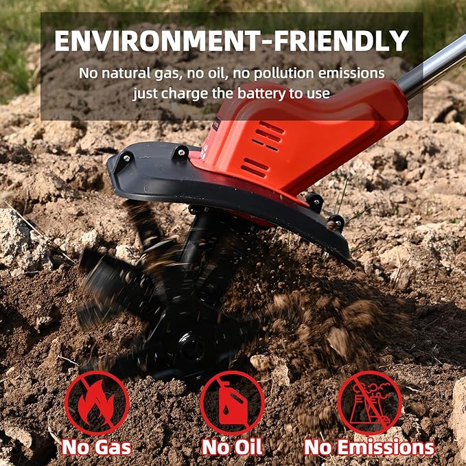 Brushless Cordless Tiller for Gardening,400 RPM Cultivators for Gardening Has Battery Capacity Display with 4.0 Ah Battery, Rototiller 11 in Tilling Width, 6 in Depth by SHINTYOOL