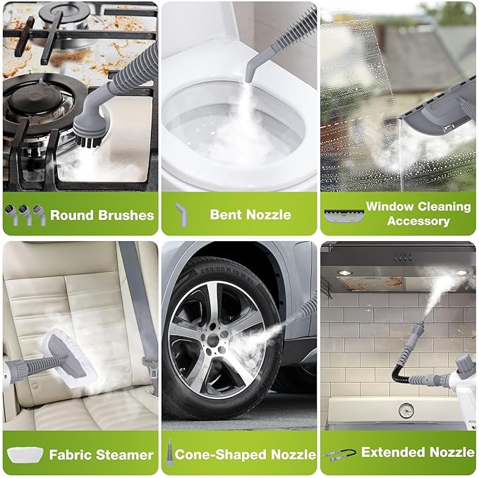 Pressurized Handheld Steam Cleaner, Portable Steam Cleaner Multipurpose for Home, Multi-Surface Steam Cleaner for Tile, Grout, Windows, Bathroom, Kitchen, Car Cleaning (White)