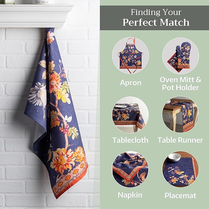 Maison d' Hermine Kitchen Towels Set of 3 100% Cotton 27.50" x 20" Reusable Cloth Tea Dish Towels Absorbent with Hanging Loop for Kitchen, Home, Dining, Cocktail Parties (Kelim - Infinity)