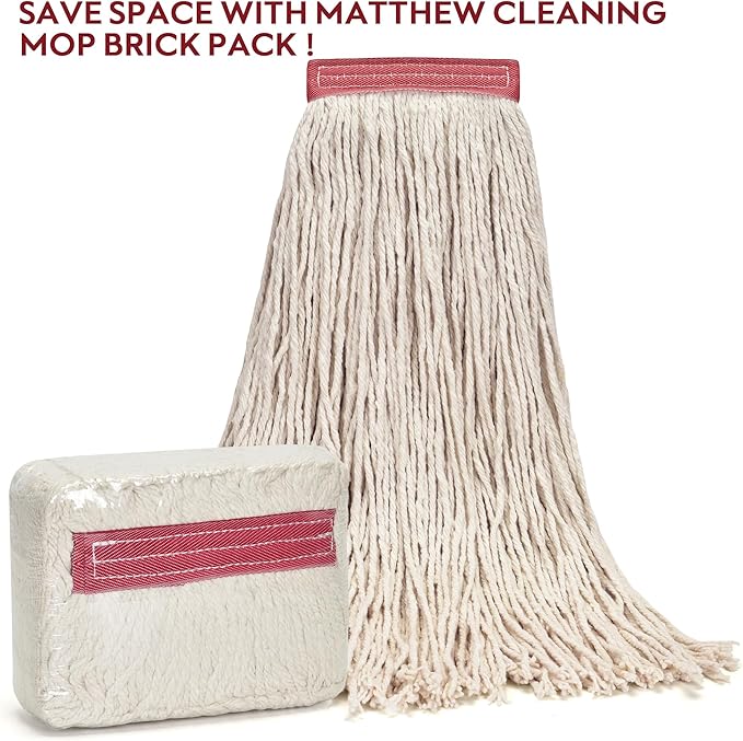 Matthew Cleaning 24oz 6Pack Cotton Floor Mop,Cotton Looped-Open String Heavy Duty String Mop Refills, Universal Headband Blend,Mop Head Replacement for Home, Industrial and Commercial Use(White)