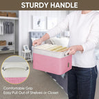BALEINE 3 Pack Fabric Storage Bins for Shelves, Linen Storage Baskets for Organizing, Decorative Closet Bins for Clothes, Home (Pink, 12"x8"x8")