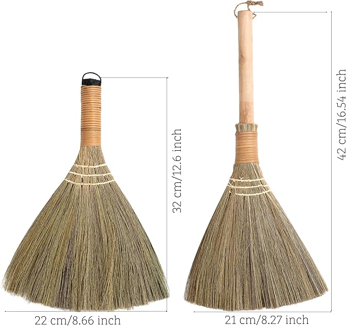 Set of 2 Brooms for Kid 12.6 inch & 16.54 inch - Vietnamese Natural Straw Soft Broom -Soft Bristle Brooms, Decorative Broom