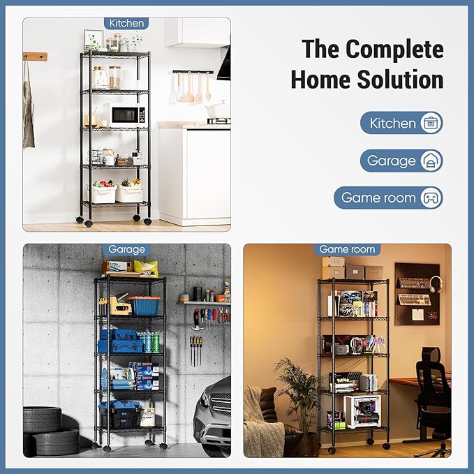 DUMOS 2 Pack 4Tier 5Tier Metal Shelving, Heavy Duty Shelves Wire Shelving Unit with Removable Wheel Casters, Shelves Organizer for Bathroom Garage Living Room Kitchen Pantry Laundry