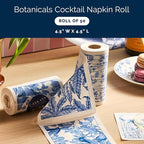 Botanicals Cocktail Napkin Roll of 50 | 100% Cotton Quick Dry Reusable | Perfect for Home, Dining, Birthday, Gifts | Blue and White, 4.5W X 4.5L
