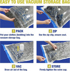 HIBAG Travel Vacuum Bags with Electric Pump for Luggage and Suitcase, Vacuum Seal Compression Packing Bags for Clothes Clothing, Combo 12 Pack
