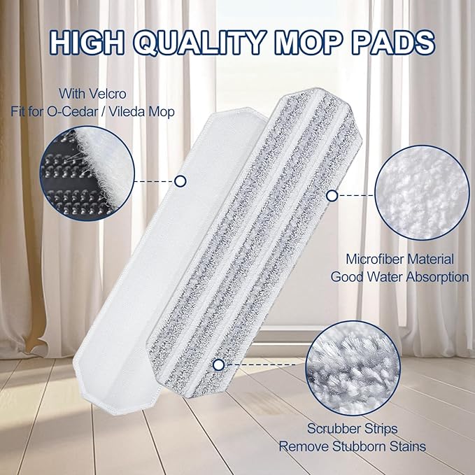 Mop Pads Replacements Compatible with H2prO Flat Mop System, Replace Mop Heads for Mop, Machine Washable Reusable Microfiber Pad Refills for Floor Cleaning (8 Pack)
