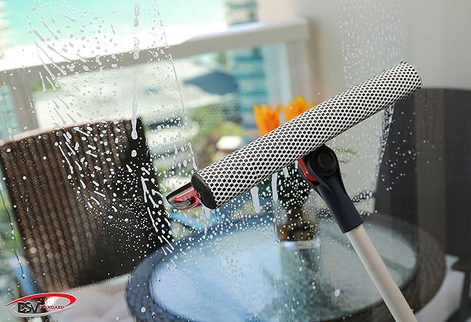 DSV Standard Professional Window Squeegee | 2-in-1 Window Cleaner Sponge and 10" Soft Rubber Strip with Extension Pole 34 INCH & 86.5 cm | Adjustable to Clean from Multiple Angles