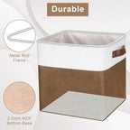 Collapsible Fabric Storage Cubes 11x11 Cube Storage Bins, 4 Pack Closet Baskets Box with Handles for Organizing, Shelf, Toys, Clothes, Home, Office, Nursery (Brown&White)
