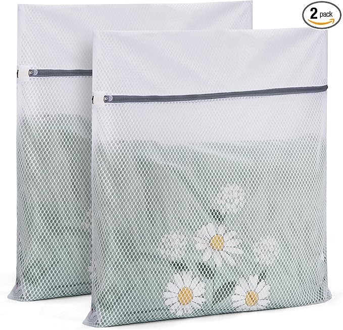 2 Pack XXL Durable Honeycomb Mesh Laundry Bags for Delicates with AUTO-Lock Zipper, Lingerie Bags for Washing Delicates, Laundry Bags Mesh Wash Bags for Bed Sheet,Bed cover,Blanket,Curtain, Sweater