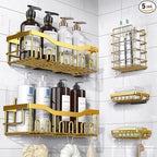 5-Pack Rustproof Stainless Steel Shower Caddy – No Drill Adhesive Bathroom Organizer with Large Capacity, Spacious Shower Shelves for Inside Shower, Kitchen & Home Decor Storage-XL Size