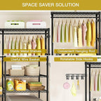 Ulif 65.3" W x 13.4" D x 77.5" H Clothes Drying Rack, 5 Tiers Over Washer and Dryer Laundry Room Storage and Organizer, Heavy-Duty Space Saver, Black