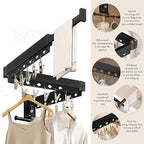 Wall Mounted Collapsible Clothes Drying Rack, Durable Space-Saving Laundry Drying Rack Clothing Hanger, Upgraded with Clips and Windproof Holes