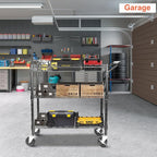 Heavy Duty Utility Cart, 990Lbs Capacity 3 Tier Rolling Carts with Wheels, Kitchen Cart on Wheels with Storage, Commercial Grade Metal Serving Carts with Wire Shelving &Handle Bar, Black