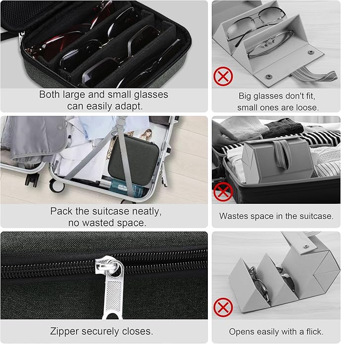 Bukere Travel Sunglasses Organizer Case Adjustable Slot For Multiple Eyeglasses Hard-shell Portable Storage Box for Men Women