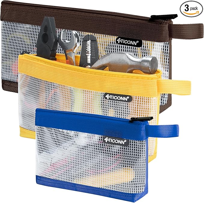 TICONN Tool Pouch, 1680D Oxford Small Tool Bag, Tool Pouches with Zipper, Clear Utility Bag Zipper Pouch for Tool Organizers and Storage (3PK Combo)