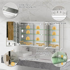 60x30 Lighted Medicine Cabinet with Mirror, Beveled Brushed Nickel Framed Surface or Recessed Fogless Dimmable LED Medicine Cabinet with Outlet, Time Display and Sensor Inner Light
