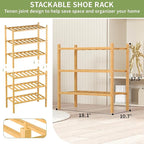 ROMGUAR CRAFT 3-Tier Bamboo Small Shoe Rack, Free Standing Wood Shoe Shelf Storage Organizer for Closet Entryway Stackable (Natural)