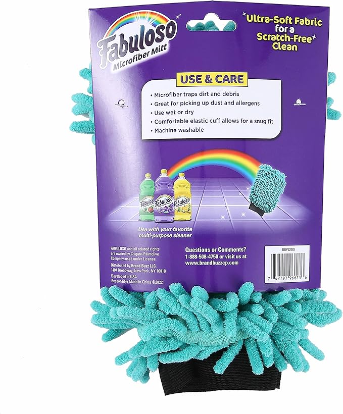 Fabuloso Microfiber Cleaning Mitt, Teal, One Size Fits All - Lint-Free, Scratch-Free Glove for Surfaces and Furniture - Dustless Hand Cloth for Bold & Bright Experience