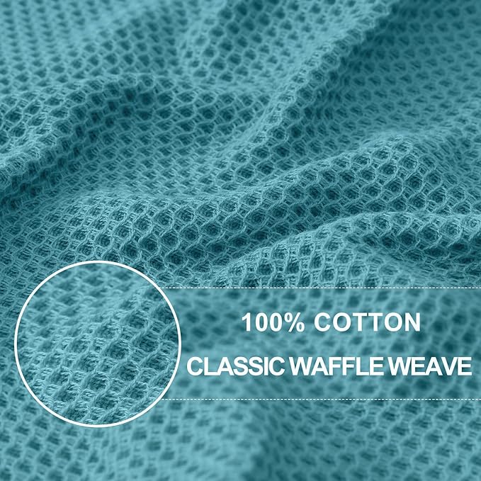 Homaxy 100% Cotton Waffle Weave Kitchen Dish Cloths, Ultra Soft Absorbent Quick Drying Dish Towels, 12 x 12 Inches, 8-Pack, Lake Blue