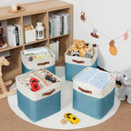HNZIGE Fabric Storage Cubes Baskets,13 Inch Cube Storage Bins with Handles(4 Pack) Decorative Storage Baskets for Organizing Clothes, Toys, Closet, Nursery (Teal White)