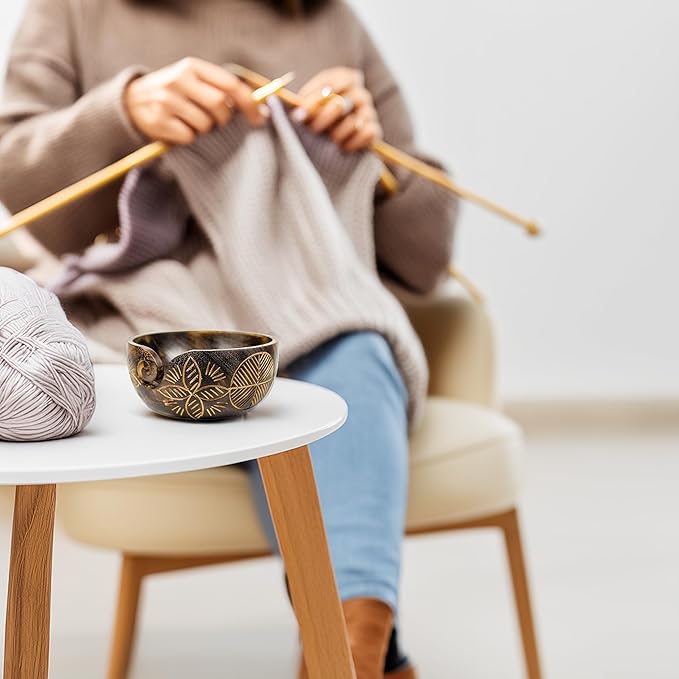 Nagina International Exquisite Premium Yarn Ball Storage Bowls | Hand Painted Lovely Decor Yet Functional Yarn Dispenser (Medium (7 x 3 x 7 Inches), Forest Fire)
