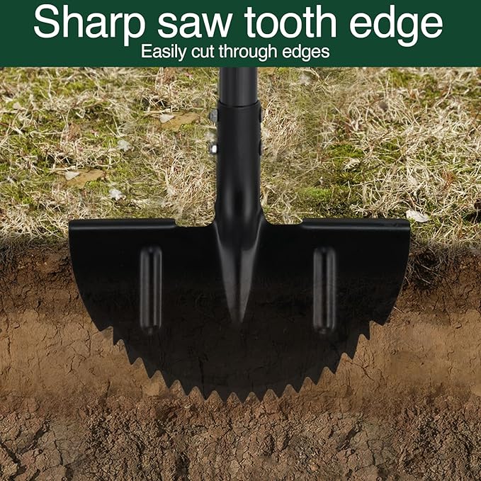 Edger Lawn Tool, Manual Garden Edger Long Handle 40-48 inch, Steel Hand Saw-Tooth Border Sidewalk Landscape Yard Grass Weed Half Moon Edger Shovel for Lawns