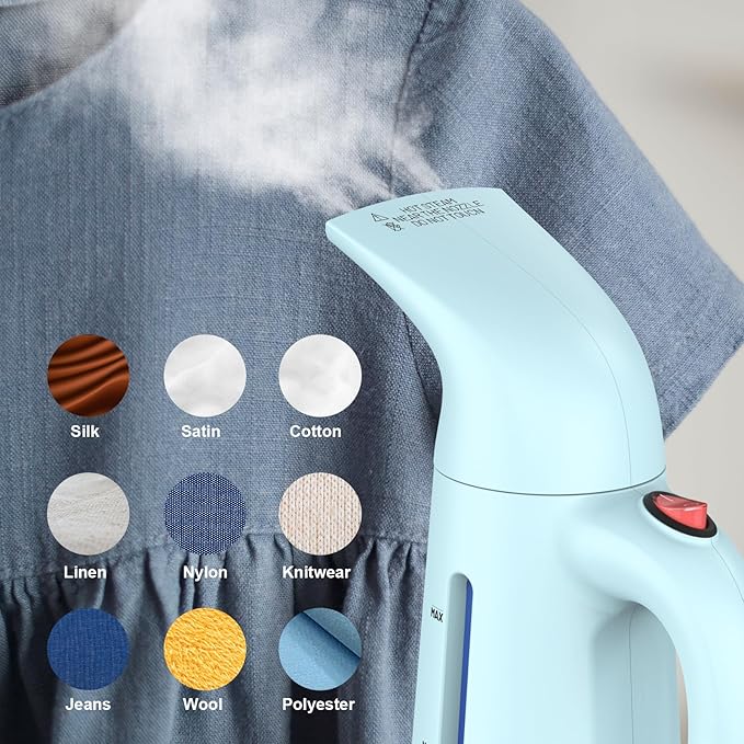 Handheld Garment Steamer for Clothes, Portable Clothes Steamer Remove Wrinkle, 180ml Water Tank, 12 minutes Continuous Steam, 2.3 meter Cord, Ideal for ALL Fabrics, One button Design (Blue)