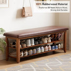 Shoe Bench with Leather Cushion,Burnt Wood Shoe Organizer Bench for Entryway, Rubberwood Entryway Bench for Hallways, Front Doors, Entrances, Mudrooms (Two Floors, 47.2)
