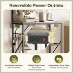 Huuger 4-Tier Bakers Rack with Reversible Power Outlet, 23.6 Inch Microwave Stand, Kitchen Bar, with Top Shelf, 6 S Hooks, Greige