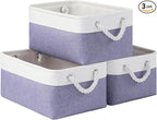 Storage Baskets for Shelves 13.8x9.8x6.7 Inch-Foldable Fabric Organizing Storage Bins with Handles, Closet & Bathroom Organizer, Home Storage for Kitchen, Office (3-Pack, White&Purple)