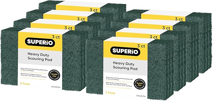 Scouring Pad Non-Scratching Scrubber Non-Scratch Cleaning Scrub Pads Heavy Duty Scouring Pad Reusable Kitchen Scrubbing Pad Pack of 24 Green, by Superio