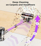 Feetis Cordless Vacuum Cleaner, 550W 45Kpa Vacuum Cleaners for Home, 60Mins Cordless Stick Vacuum with LED Display, Self-Standing & Anti-Tangle, 8-in-1 Wireless Vacuum for Carpet Pet Hair Hardfloor