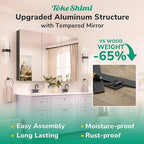 TokeShimi 36 x 24 Recessed Medicine Cabinet Mirror with Storage Black, Aluminum Tempered Wall Medicine Cabinet Mirror Bathroom with Adjustable Metal Shelves Modern