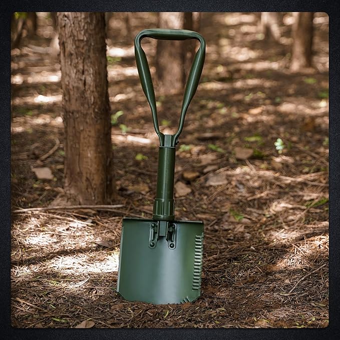 REDCAMP 23" Tri-Fold Folding Shovel for Camping & Car Emergencies, Heavy Duty Tactical Compact Snow/Mud Shovel with OCP Cover, High Manganese Steel Mini Survival Tool (3LBS, Green)