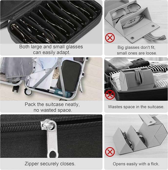 Bukere Travel Sunglasses Organizer Case Adjustable Slot For Multiple Eyeglasses Hard-shell Portable Storage Box for Men Women