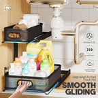 1-Pack Under Sink Storage Organizer with 2-Tier Slide Out Drawer, Sophisticated Mesh Pull Out Shelf for Kitchen & Bathroom, Fits Small Items, Upgraded Arched Track for Smooth Gliding-Black