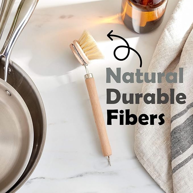 Fox Run 74906 Natural Dish Brush, Tampico Fiber Bristles Brown, 9"