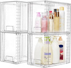 Vtopmart 4 Pack Clear Stackable Storage Drawers,9.7" High Plastic Organizers Bins for Skincare, Bathroom Supplies,Ideal for Cabinet,Undersink,Vanity,Kitchen,Pantry Organization